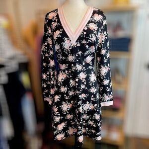 NICOLE MILLER COLLECTION ~ Black Floral Dress w/ Pink and White Stripes ~ Sz 10
